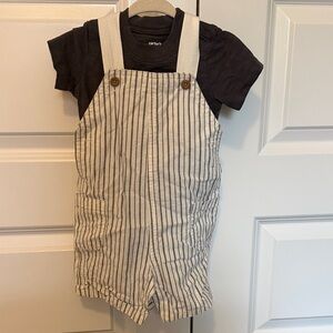 Carter's Cream and Black Striped Overalls
